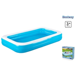 Piscina BestWay infantil 2 anéis retangular cor turquesa - 262x175x51cm